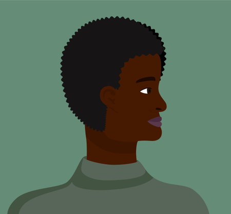 An African American. Simple Cute Profile of a man. Portrait of a guy for avatar. Vector Flat Illustrationのイラスト素材