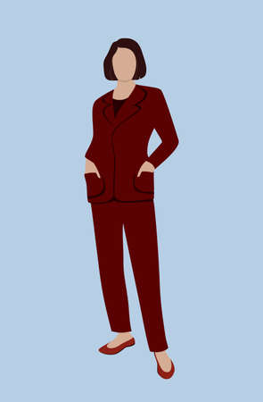 An caucasian business woman doctor in dark red suit. Full-length portrait of professional. Working in a office or freelance. Concept vector illustration in flat styleのイラスト素材