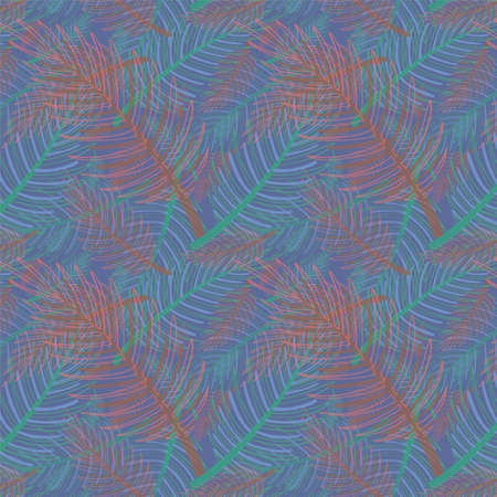 Palm leaves. Tropical seamless background pattern. Graphic design with colorful palm leaves of different sizes and colours suitable for fabrics, packaging, covers, posters, backgroundsのイラスト素材