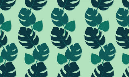 seamless pattern with Monstera leaves of different sizes making vertical lines, made in vector. Pattern for background, packaging, decor, wallpaper, textile.のイラスト素材