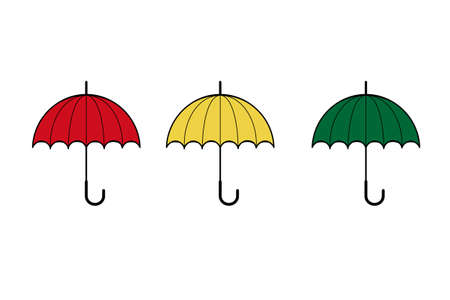 Three simple classic  open umbrellas of red, yellow and green colours on white background.のイラスト素材