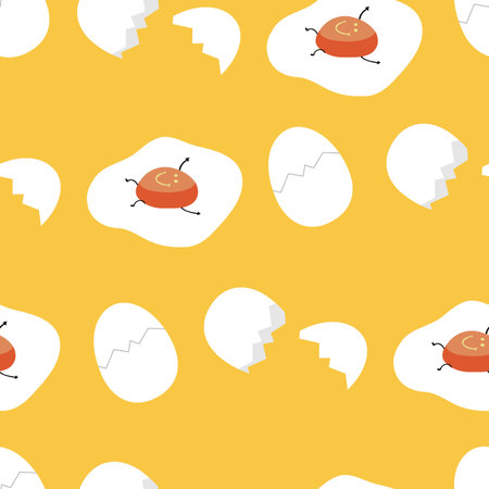 Cute seamless fried egg with cracked shell pattern. Made in vector.