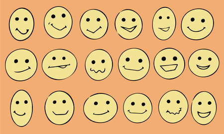 Set of different yellow circle smiles. Made in vectorのイラスト素材
