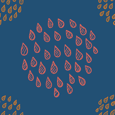 Abstract pastel seamless pattern with drops placed in circles. Light red and orange colors, summer autumn fashion trendy background. Ovals and circles with hand drawn water drops, vector textureのイラスト素材