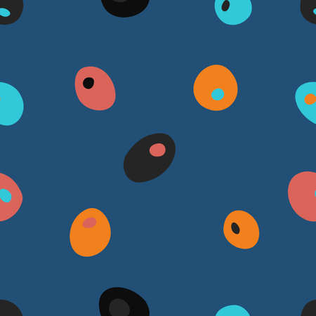 Pastel and bright coloured hand drawn random circles and ovals. Seamless pattern. Vector background.のイラスト素材