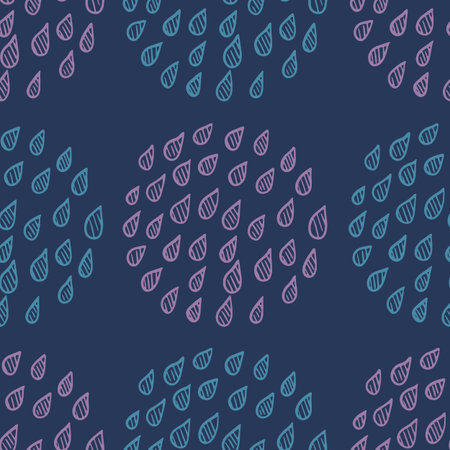 Abstract pastel seamless pattern with drops placed in circles. Light blue and pink  colors, spring...