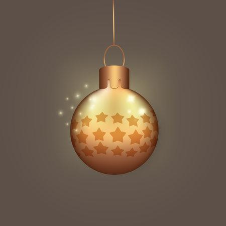 Realistic golden shiny christmas tree toy glass ball on dark background.の写真素材