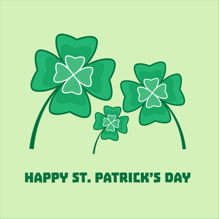 Irish holiday Saint Patrick's Day. Quatrefoil clovers on abstract green background. Vector illustration with four-leaf clover for greeting card, poster, celebration bannerのイラスト素材