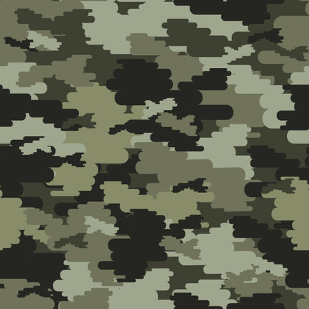 Camouflage seamless vector pattern. Abstract modern vector military background. Fabric textile print template. Classic clothing style masking camo repeat print, shades of Green, brown, olive colors forest textureのイラスト素材