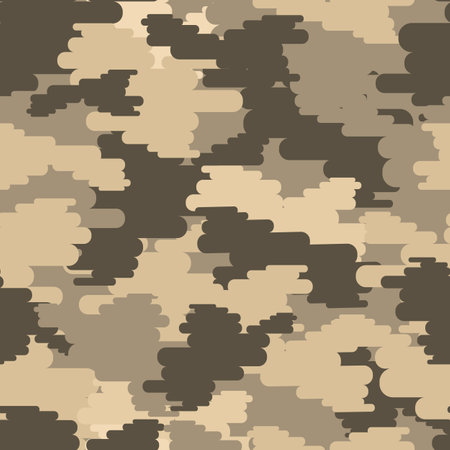Camouflage seamless vector pattern. Abstract modern vector military background. Fabric textile print template. Classic clothing style masking camo sand ground repeat print, shades of brown, yellow colorsのイラスト素材