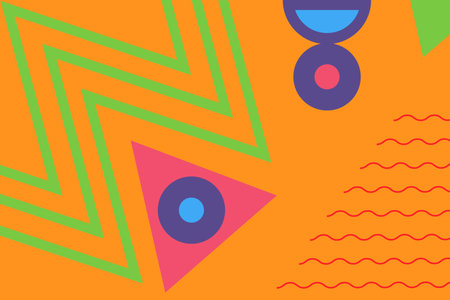 Punchy bright abstract vector geometric background. Collage of variety of shapes and subjects. High...