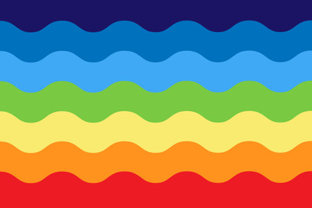Abstract Rainbow Waves Colorful horizontal Layered Background. Colorful and vibrant water waves background (backdrop) in rainbow spectrum colors. Made in vector.のイラスト素材