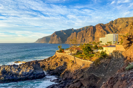 Aerial view of the coast in Los Gigantos area, Tenerife, Canary Islandsの写真素材