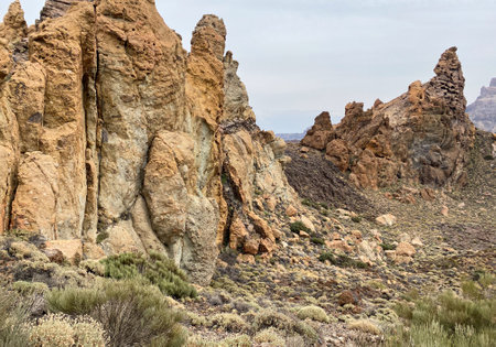Volcanic rock formations in Teide National Park, Tenerife, Canary Islands, Spainの写真素材