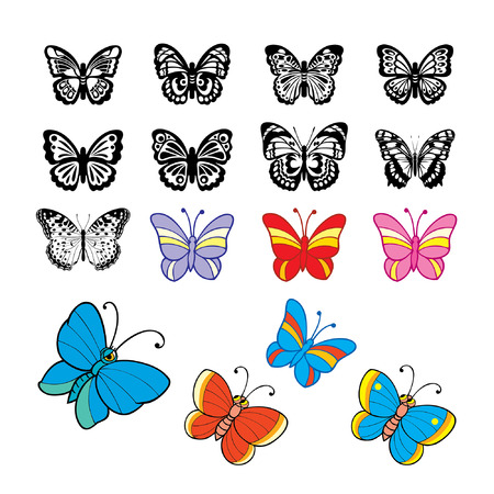 Butterflies. In color and black and white. For design work.のイラスト素材