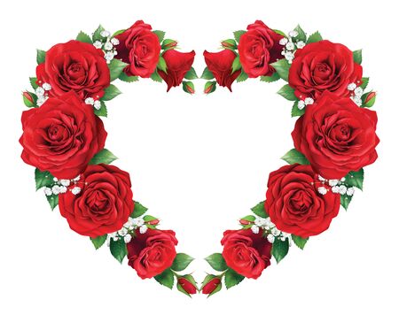 Frame in the form of a heart of red roses. For greetings, invitations, and photo frames.の写真素材