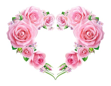 Beautiful photo frame of pink roses for decorating photos, for decorating pages, postcards and greetings. For the manufacture of Valentines.の写真素材