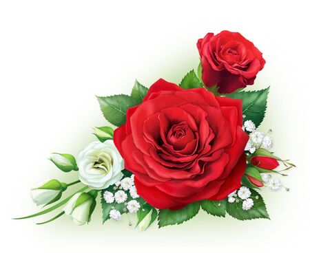Beautiful corner frame of red roses. Perfect decoration for pages, invitations, and greetings.の写真素材