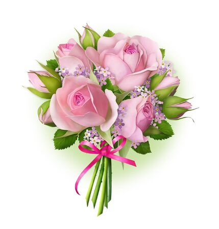Beautiful pink bouquet of roses. Drawn picture. Designed to decorate the pages, create greeting cards and greetings.の写真素材