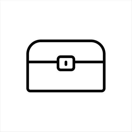 Pixel perfect black thin line icon of closed treasure chest. Editable stroke vector 64x64 pixels. Scale 5000% preview. Antique pirate chest box symbol. Retro loot box sign. Outline linear pictogramのイラスト素材