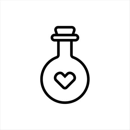 Pixel perfect black thin line icon of healing heart potion. Editable stroke vector 64x64 pixel. Scale 5000% preview. RPG elixir game sign. Drawing heart flask bottle symbol. Outline linear pictogramのイラスト素材