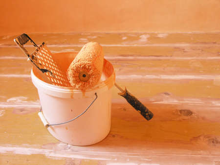 pail and rollerの写真素材