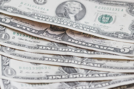 Background from American dollars, soft focus background