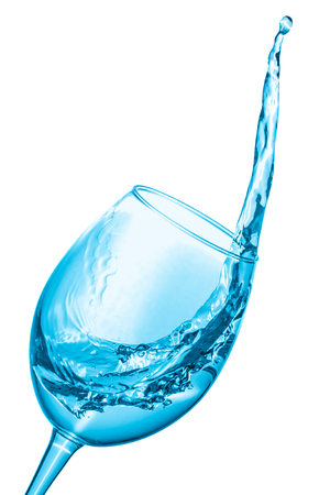 Wine glass with water inside, water wave, white background, studio shootの写真素材