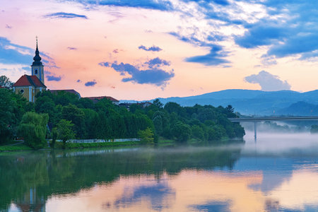 A river in Maribor, Sloveniaの写真素材