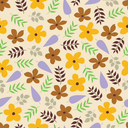 Scandinavian flowers  pattern featuring blooming scandi flowers and leaves. Allover print floral artwork. Surface design of spring wild blossom on albescent white background.のイラスト素材