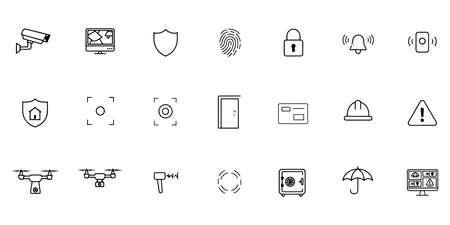 security camera icon set over white background, line style, vector illustration