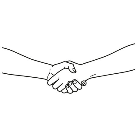 hand drawn holding hands line art illustration for unity and partnershipのイラスト素材