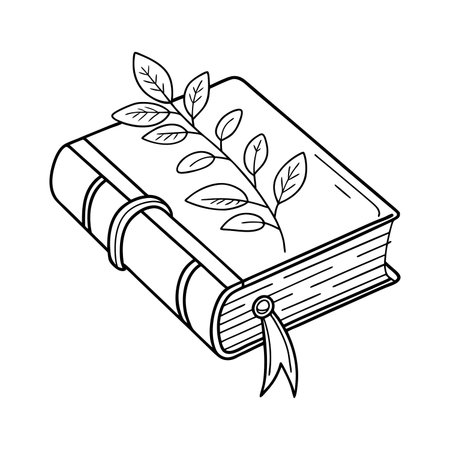 Elegant Vector Line Art of Book in Black and Whiteのイラスト素材