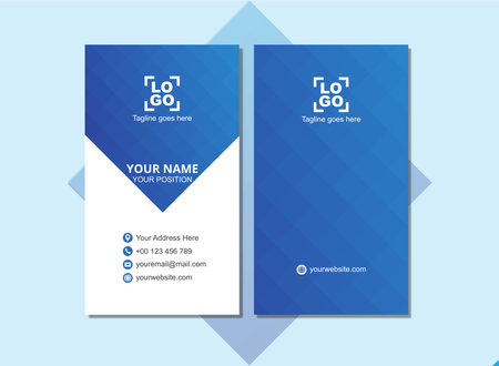 Blue modern business card template, Portrait orientation. Vector illustration.のイラスト素材