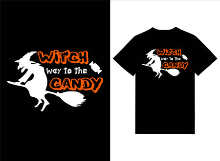 Vector illustration of a black t-shirt with a silhouette of a witch on a white backgroundのイラスト素材