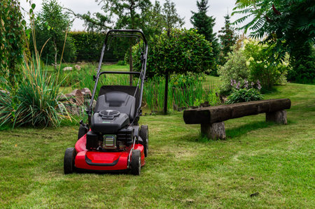 Grassmower in garden