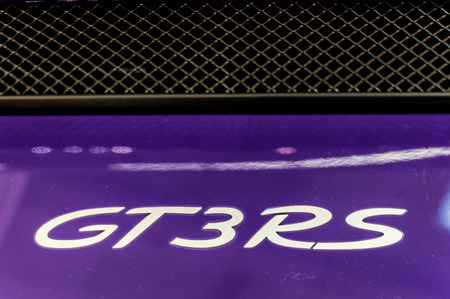 Porsche logo close up. Porsche is a German automobile manufacturer. VAG member.のeditorial素材