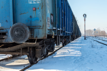 Cargo train during winterの写真素材