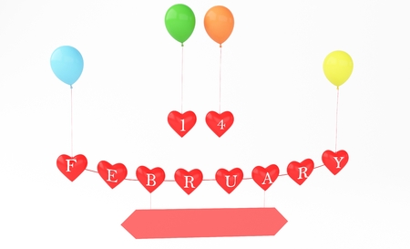 heart february with board red  3dの写真素材