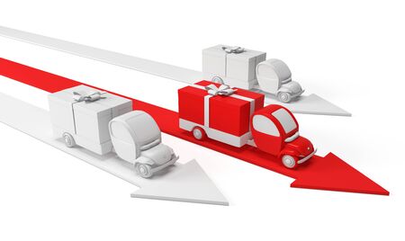 3D Render Load Trucks with gift boxの写真素材