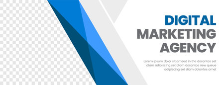 Digital marketing agency banner with blue geometric shapes. Vector illustration for advertisingのイラスト素材