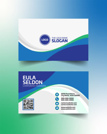 Business card design template. Blue and green color. Vector illustration.のイラスト素材