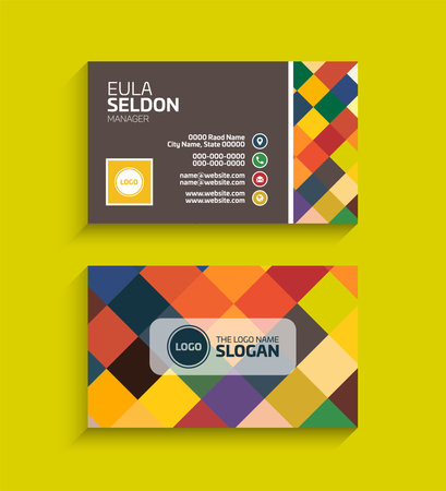 Vector modern business card template, flat design. Colorful geometric backgroundのイラスト素材
