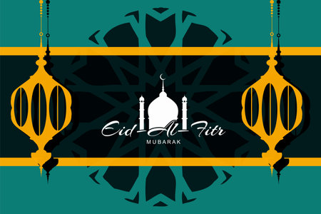 eid al adha festival greeting card design with mosque vector illustrationのイラスト素材