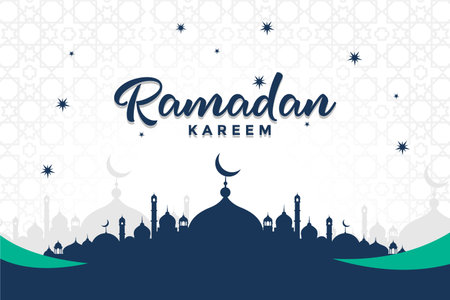 Ramadan Kareem greeting card with mosque and stars. Vector illustrationのイラスト素材