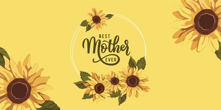 happy mother day card with sunflowers and lettering vector illustration designのイラスト素材