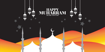 happy nuharram islamic festival greeting card vector illustration designのイラスト素材