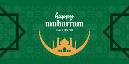 Happy Islamic month of muslim community festival greeting card. Vector illustrationのイラスト素材