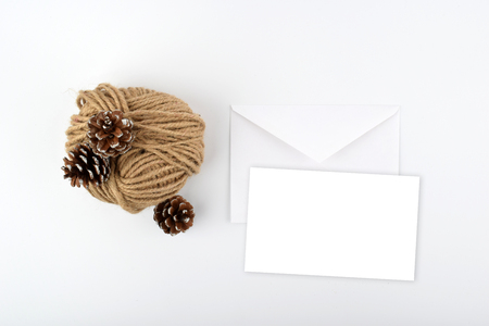 mock up objects New Year's mood on a white background with copy space, top view.の写真素材