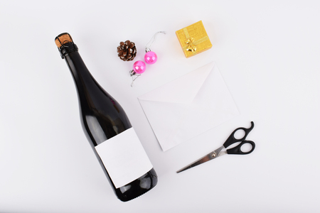 mock up objects New Year's mood on a white background with copy space, front view.の写真素材